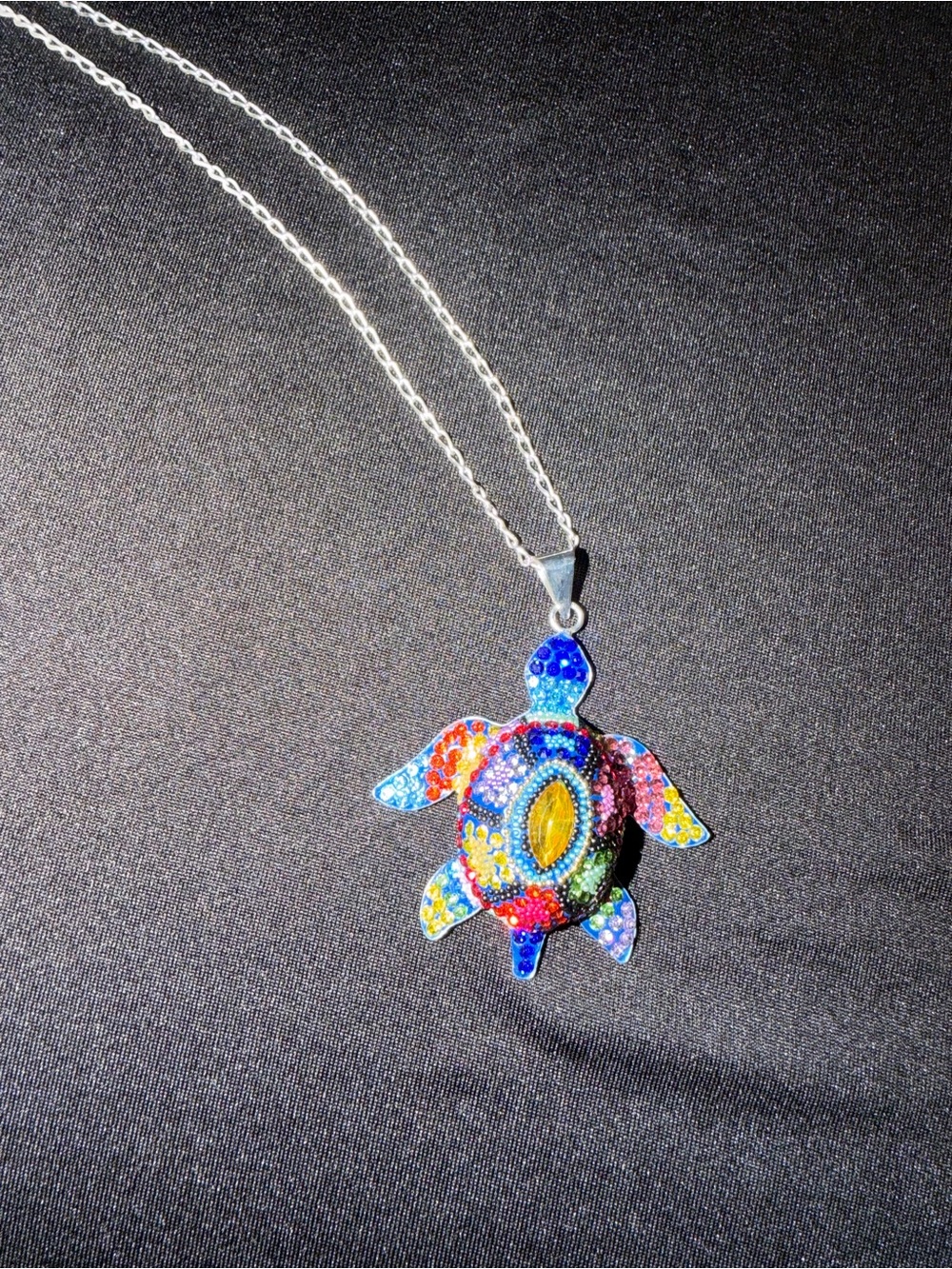 Colorful Turtle Pendant Necklace - Vibrant Multicolor on Silver Chain
